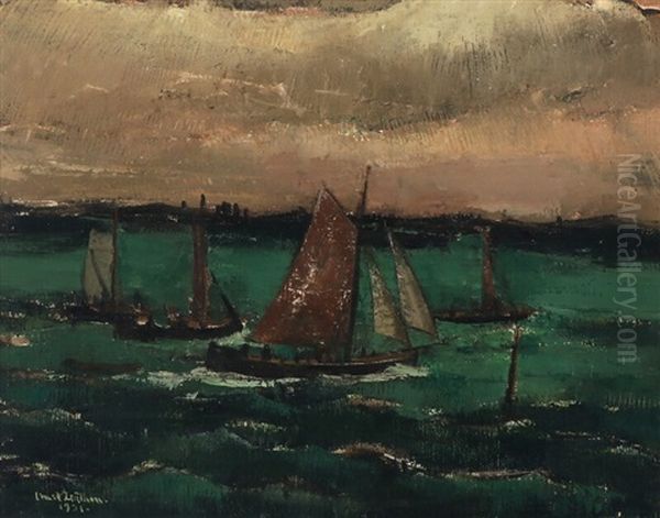 Seascape With Sailing Ships In Overcast Weather Oil Painting by Ernst Johan Zeuthen