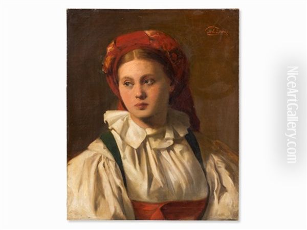 Portrait Of A Young Woman Oil Painting by Carl Zewy