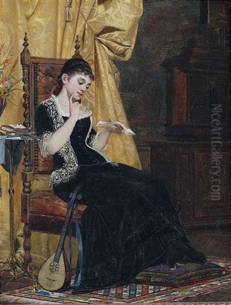 Brieflesende Junge Dame Im Saloninterieur Oil Painting by Carl Zewy