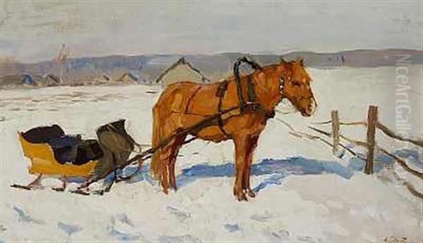 Hest Med Kane I Sneen Oil Painting by Alfons Konstantinovich Zhaba