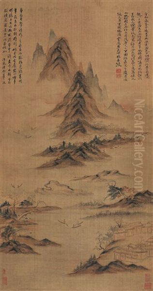 Fishing And The Mountain In Autumn Oil Painting by  Zhai Dakun