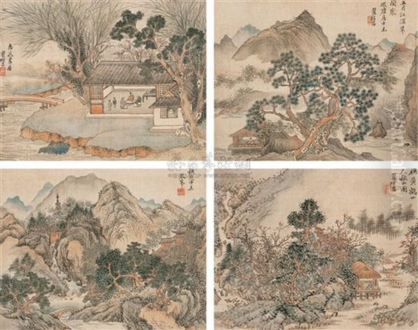 Landscape (after Ancient Masters)(4 Works) Oil Painting by  Zhai Jichang