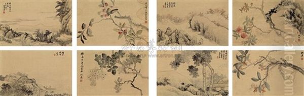 Flowers And Landscapes (set Of 4) Oil Painting by  Zhang Cining