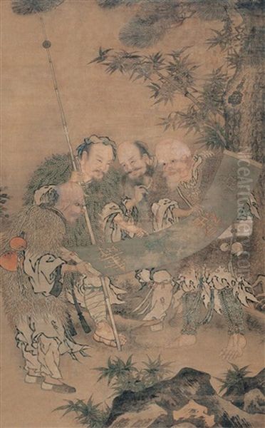 Four Hermits Oil Painting by  Zhang Jin