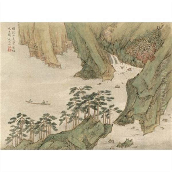 Landscape After Ancient Masters (album W/12 Leaves) Oil Painting by  Zhang Peidun