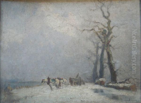 Chevaux Dans La Neige Oil Painting by Leon Broquet