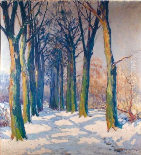 L'allee D'arbres Sous La Neige Oil Painting by Leon Broquet