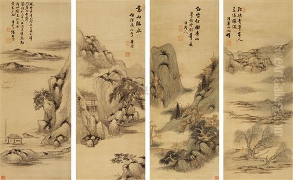 Landscape (+ 3 Others; 4 Works) Oil Painting by  Zhang Xianghe