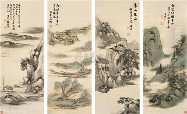 Landscape (+ 3 Others; Set Of 4) Oil Painting by  Zhang Xianghe