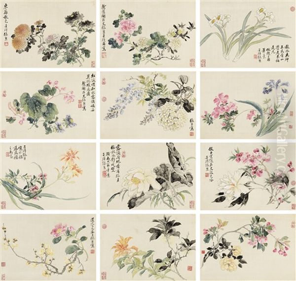 Flowers Of Four Seasons Oil Painting by  Zhang Xiong