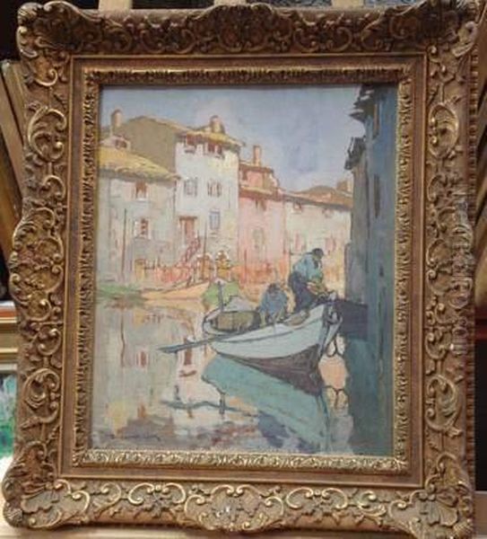 Batelier Sur Un Canal A Venise Oil Painting by Leon Broquet