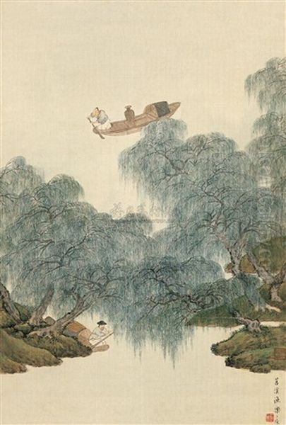 Fishing Oil Painting by  Zhang Yin