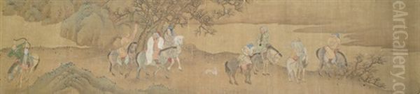 Kublai Khan Mit Gefolge Auf Der Jagd Oil Painting by  Zhao Yong