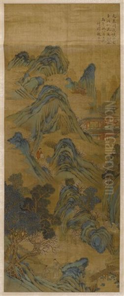 Landscape With Figures And A Temple In The Mist Oil Painting by  Zhao Yong