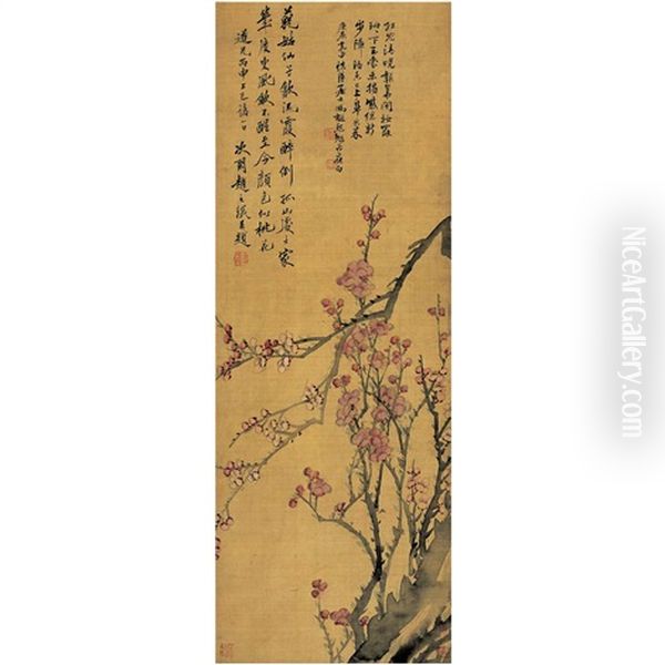 Red Plum Blossoms Oil Painting by  Zhao Zhichen