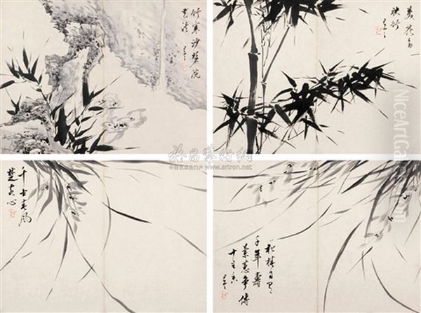 Orchid And Bamboo (12 Works) Oil Painting by  Zhu Angzhi