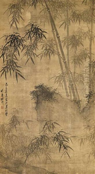 Bamboo Under The Moonlight Oil Painting by  Zhu Sheng