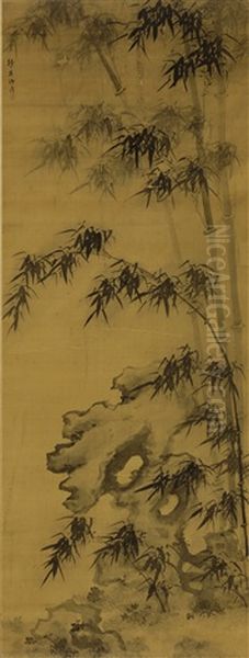 Bamboo And Stone Oil Painting by  Zhu Sheng