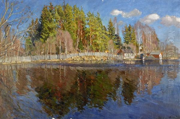 Landscape By The Lake Oil Painting by Stanislav Yulianovich Zhukovsky