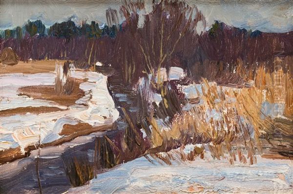 The Spring Thaw Oil Painting by Stanislav Yulianovich Zhukovsky