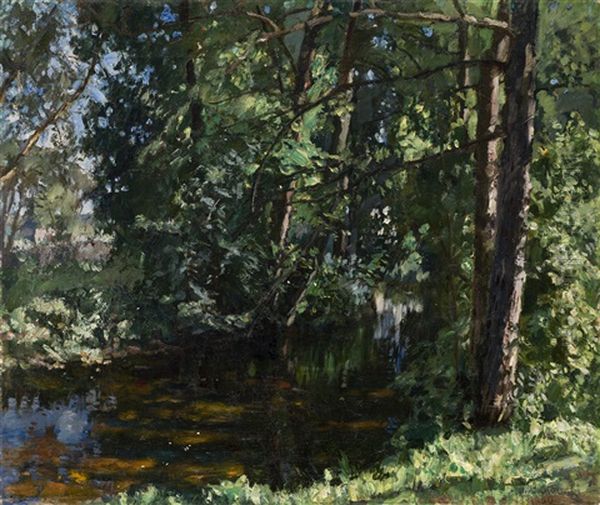 Forest River Oil Painting by Stanislav Yulianovich Zhukovsky