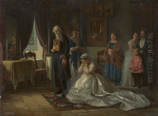 Wedding Blessings Oil Painting by Firs Sergeyevich Zhuravlev