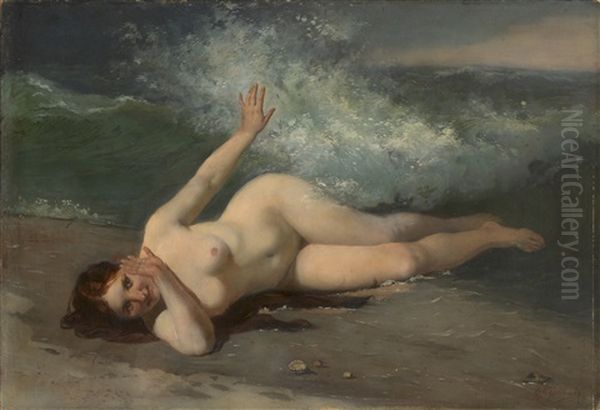 A Bather Oil Painting by Firs Sergeyevich Zhuravlev