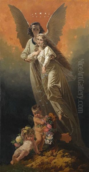 Allegorical Composition Oil Painting by Mihaly von Zichy