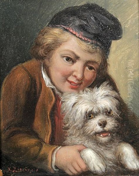 Knabe Mit Hund Oil Painting by Mihaly von Zichy