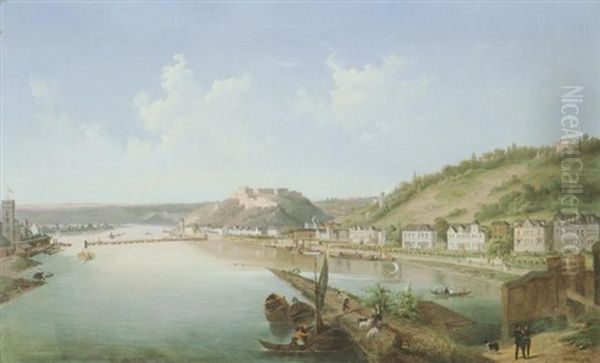 Blick Uber Den Rhein Auf Koblenz Und Ehrenbreitstein Oil Painting by Gustav Zick