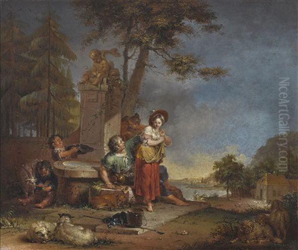 Schaferszene Am Brunnen Oil Painting by Januarius Johann Rasso Zick