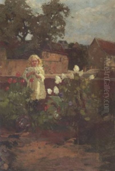 Kleines Madchen Im Garten Oil Painting by Hugo Zieger