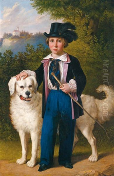 Knabe Mit Seinem Weisen Hund Oil Painting by Andreas Ziegler