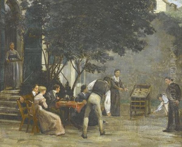 Vornehme Gesellschaft Beim Spiel In Einem Garten Oil Painting by Christophe Francois de Ziegler