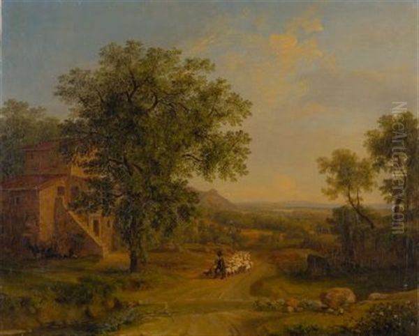 Campagnalandschaft Mit Schafer Und Seiner Herde Oil Painting by Hans Salomon Ziegler