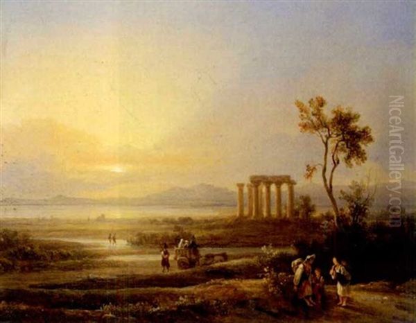 Kustenlandschaft Mit Tempelruine In Kalabrien Oil Painting by Hans Salomon Ziegler