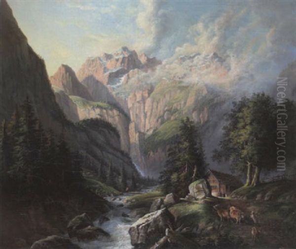 Blick Auf Reiselstock Und Silberen (klontal) Oil Painting by Jakob Ziegler