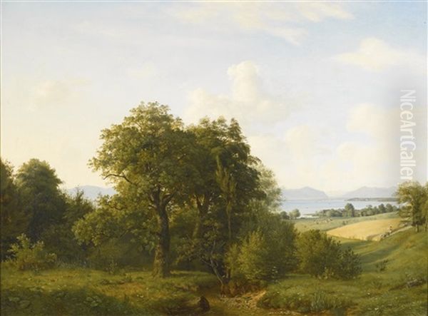 View Of Lake Starnberg Near Munich Oil Painting by Johann Christian Ziegler