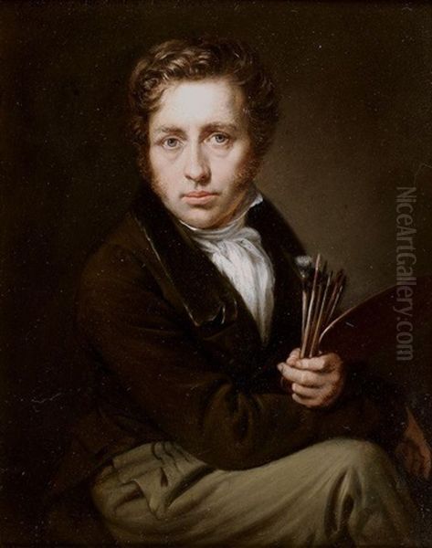 Autoportrait A La Palette Oil Painting by Johann Christian Ziegler