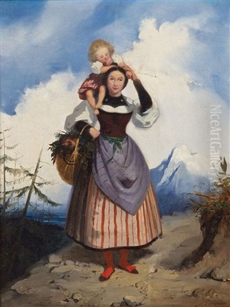 Mutter Mit Kind Oil Painting by Josef Ziegler