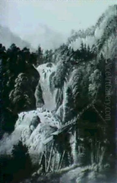 Reichnbachfall Bei Meiringen Oil Painting by Jakob Ziegler-Sulzberger