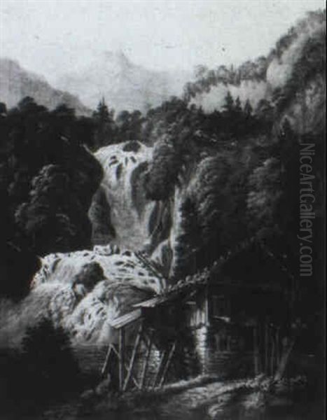 Reichenbachfall Bei Meiringen Oil Painting by Jakob Ziegler-Sulzberger