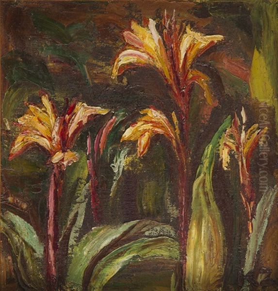 Exotic Flowers, 20's Of 20th Century Oil Painting by Kazimierz Zieleniewski