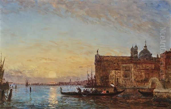 Venice - Giudecca With The Chiesa Dei Gesuati In The Evening Oil Painting by Felix Ziem