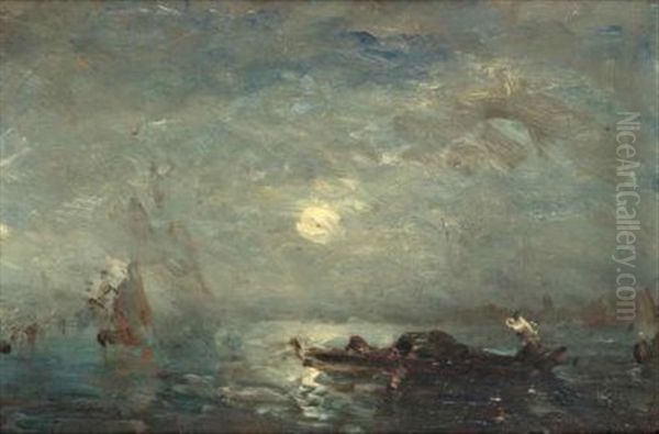 Gondole Au Clair De Lune Sur La Lagune Oil Painting by Felix Ziem