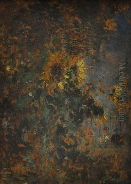 Vue Du Jardin Aux Tournesols Donnant Sur La Rue Oil Painting by Felix Ziem