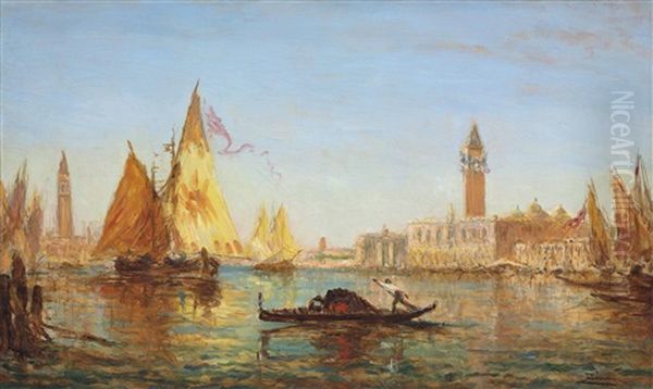 Venise, Gondole Et Voiliers Sur Le Grand Canal Oil Painting by Felix Ziem