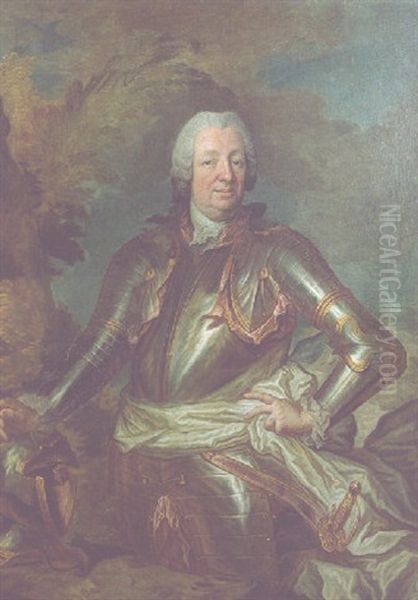 Portrait Of A Military Commander, Wearing Armour With Lace Chemise, With Wrap And Wig Oil Painting by Johann Georg Ziensenis