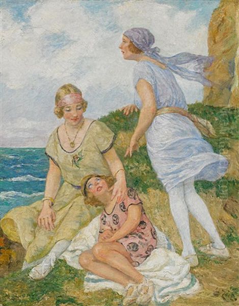 Drei Frauen Am Meer Oil Painting by Francois Edouard Zier