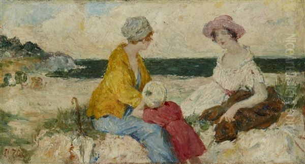 Conversation En Bord De Mer Oil Painting by Francois Edouard Zier